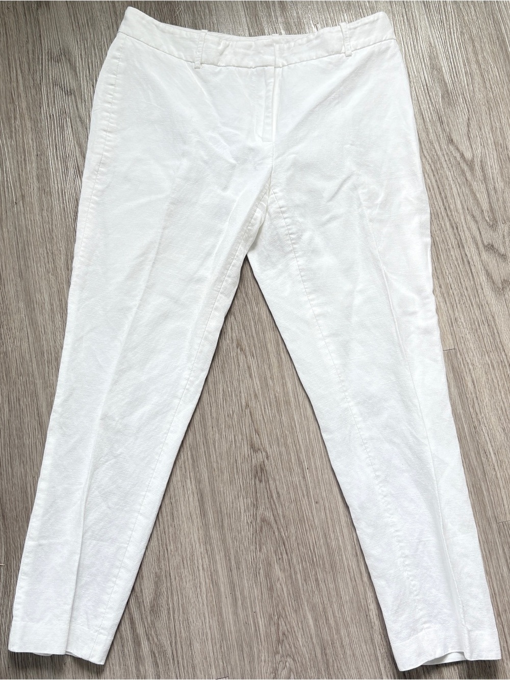 Calvin Klein White Linen Cropped Ankle Pants Tapered Legs Size 4